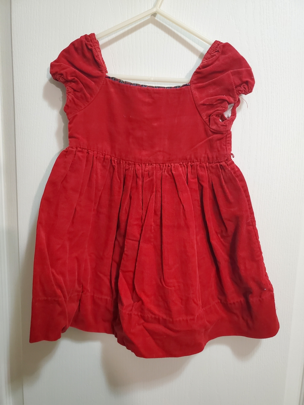 Ralph Lauren Red Corduroy Short Puff Sleeve Dress Sz 12m